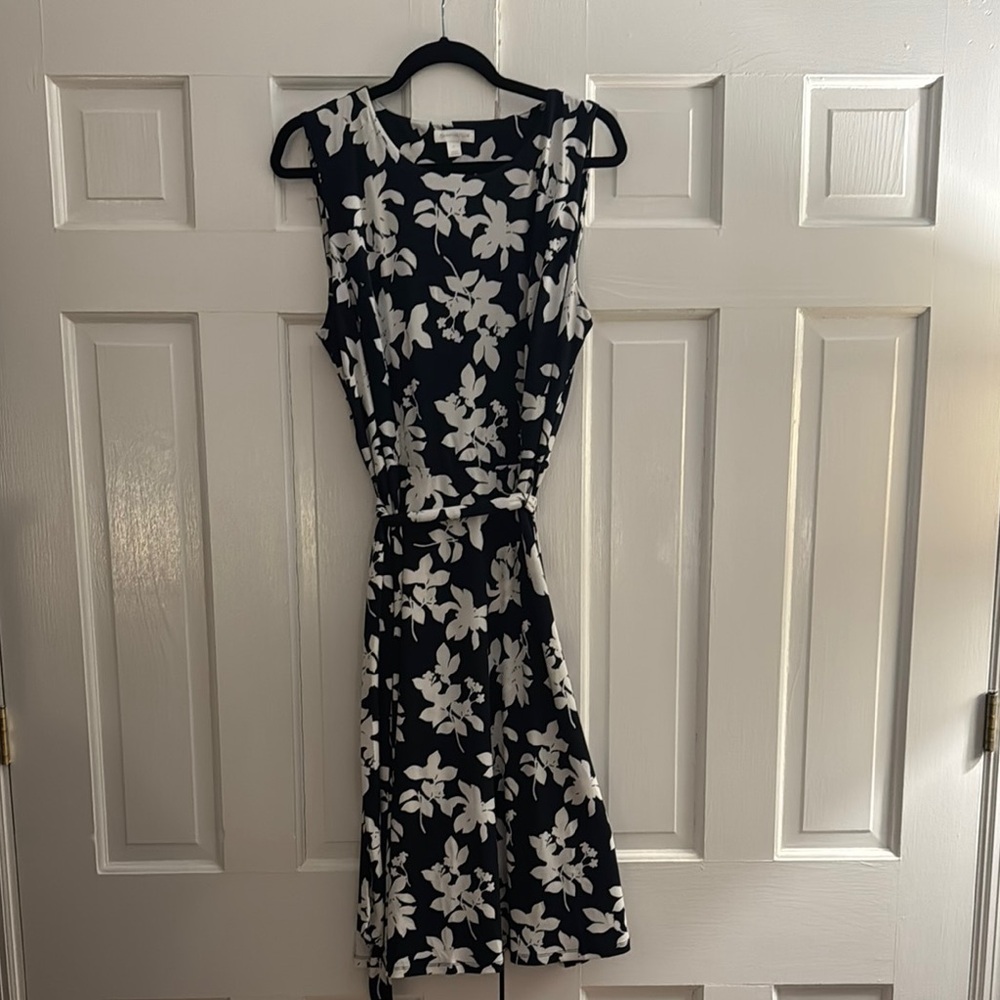 Charter Club Navy Blue Floral Midi Dress Sleeveless Crew Neck